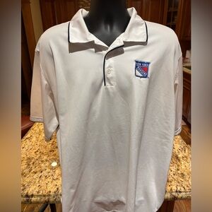 New York Ranger men’s NHL Athletic polo. Sharp White with Embroidery logo. Large